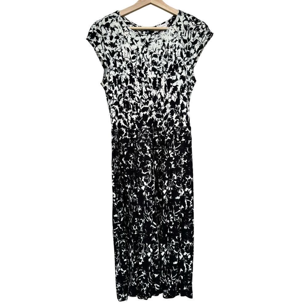 Tory Burch Sophia Black and White Floral Print Mid-length Dress Size Small - Picture 4 of 9